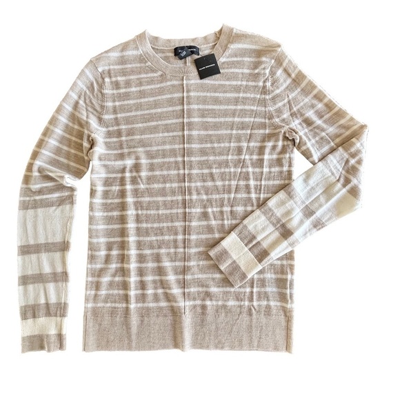 Club Monaco NWT MacKenzie striped sweater 100% wool colour Oatmeal size S - Picture 1 of 16